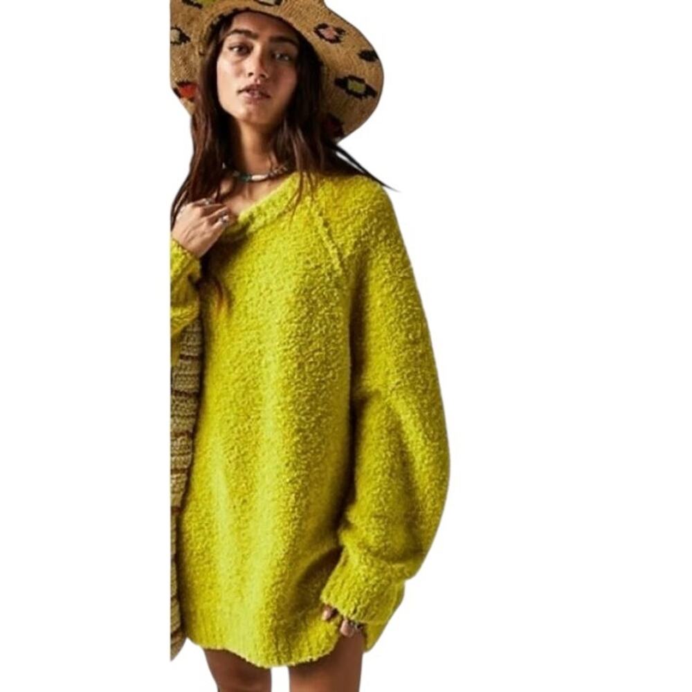 Free People Oversized Sweater Wool Blend Teddy Tunic Green Size‎ XL Preppy Boho